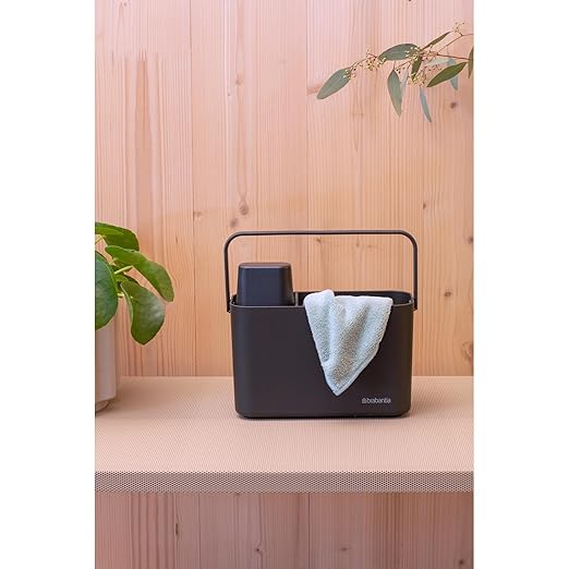 Brabantia SinkSide Cleaning Caddy with Handle - Dark Gray | Cleaning Products Organiser & Storage |Ergonomic & Compact Basket for Cleaning Tools