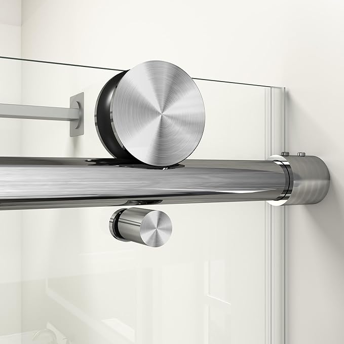 Abruzzo 76" Tall Frameless Single Sliding Shower Door - Adjustable 56" to 60" Width, 1/4" (6mm) Tempered Glass with Safety Film, Brushed Nickel Finish for Walk-in Showers, Space Saving Design