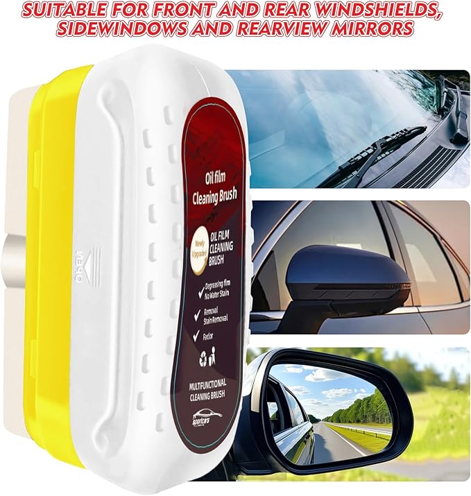 Automotive Oil Film Cleaning Brush, Upgraded Antifog & Rainproof Glass Cleaning Board, Reusable Glass Oil Film Remover for Car Windows & Windshields (White)