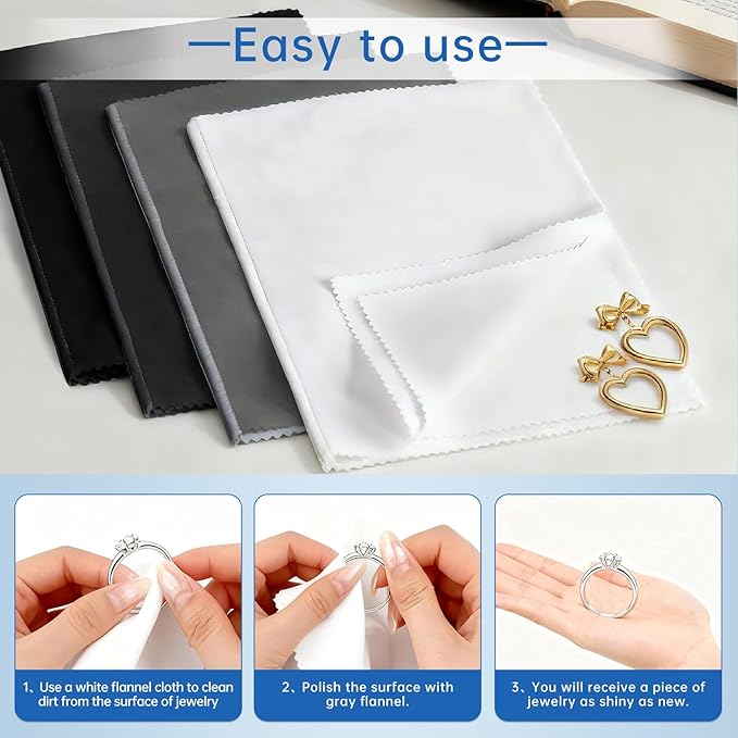CLWBO 4PCS Silver Polishing Cloth, Jewelry Cleaning Cloth 10'' x 12'', Silver Cleaning Cloth Keeps Jewelry Clean and Shiny, Jewelry Polishing Cloth for Gold, Silver, and Platinum Jewelr