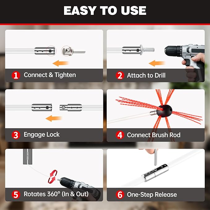 33 Feet Chimney Sweep Kit, Chrome Button Locking System, Chimney Cleaning Kit, Chimney Brush, Chimney Cleaning System with 10 Flexible Chimney Rods