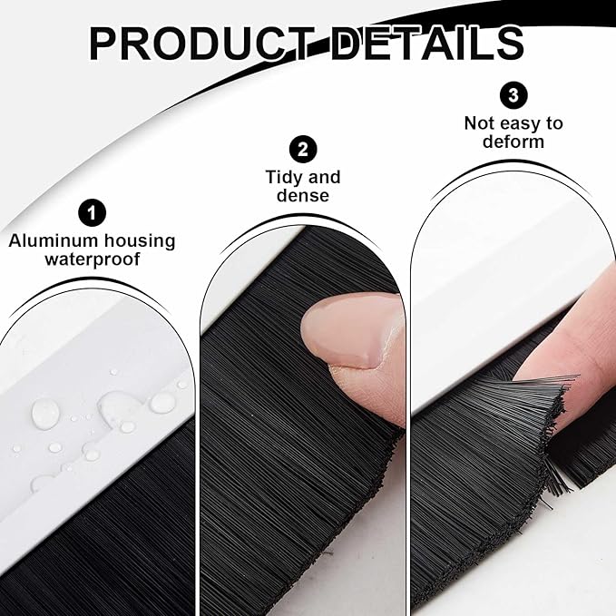 Frienda 2 Set Door Brush Bottom Sweep Brush Weather Stripping Aluminum Door Seal with Screws for Gaps up to 1 Inch, for Home, Commercial Gate, Fill Gaps Dust, Debris (1.5 x 36 Inch,White)