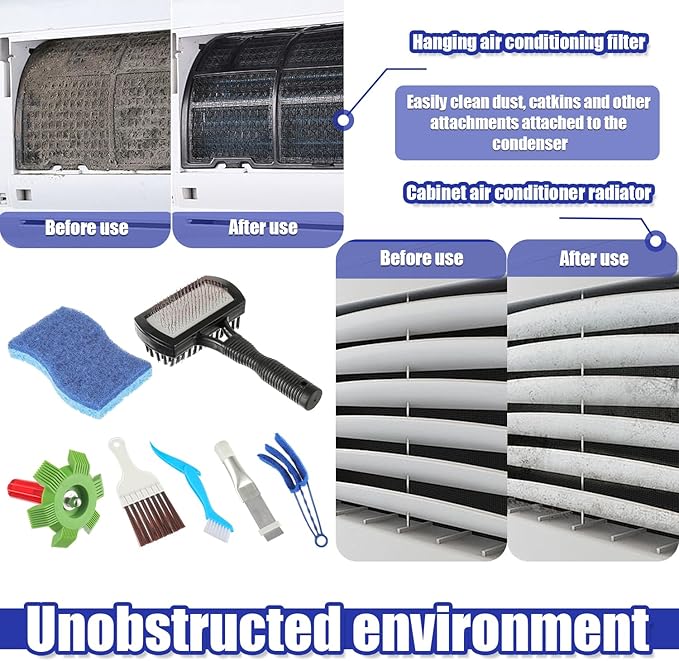 BOJACK Air Conditioner Fin Cleaner kit, Brush Condenser Ac Coil Brush Cleaner, Evaporator Radiator Repair Clean Tool(Pack of 7)