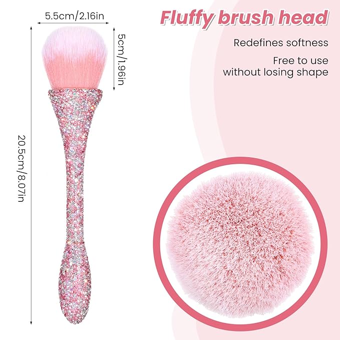 Nail Dust Brush, Pink Shiny Rhinestone Nail Art Dust Brushes Acrylic Nails Duster Brush Nails Powder Cleaning Brushes Make Up Manicure Trimming Clean Up Tools, 1 PCS