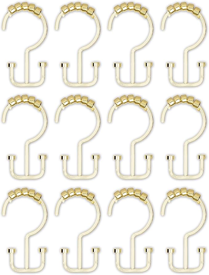 Utopia Alley HK1GD Deco Flat Double Roller Shower Curtain Hooks; Gold - Set of 12