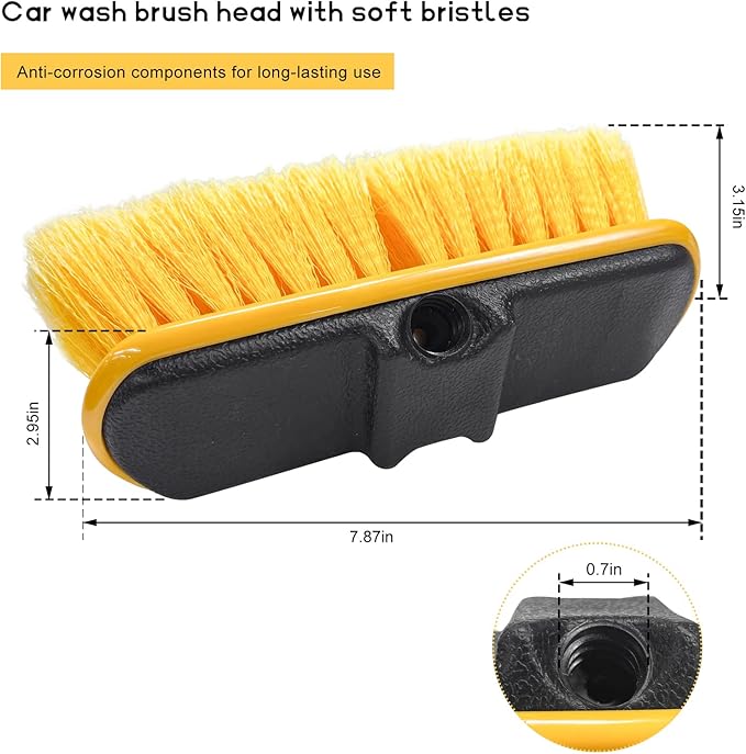 Car Wash Brush Head with Soft Bristle, Flow Thru Washing Brush Compatible with Waterflow Poles, Professional Scrub Broom Exterior Cleaning Head Replacement for RV Truck Boat