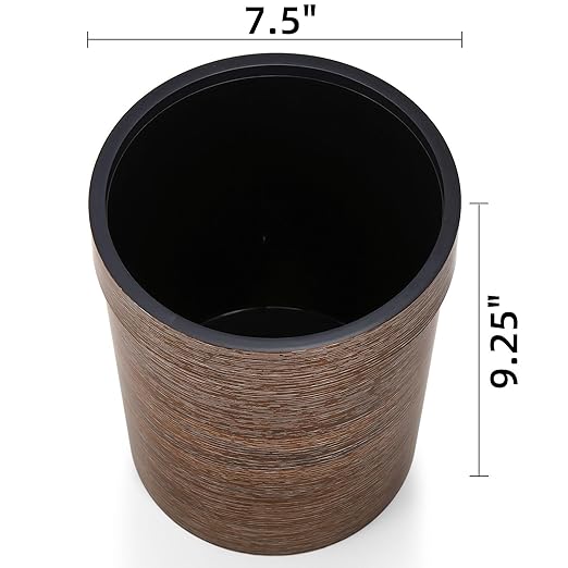 3 Pack Vintage Small Trash Can, 1.7 Gallon Plastic Round Wastebasket, Hipsteen Retro Style Garbage Can, Wood Grain Garbage Bin with Top Ring to Fix Bag for Home Kitchen Office Bathroom