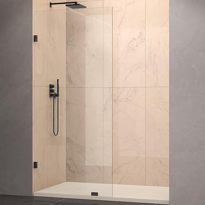 Shower Glass Panel 36" x 79" Easy-to-Clean Treated, 3/8" Tempered Glass Shower Screen, Frameless Shower Door for Walk In Bathroom, Matte Black