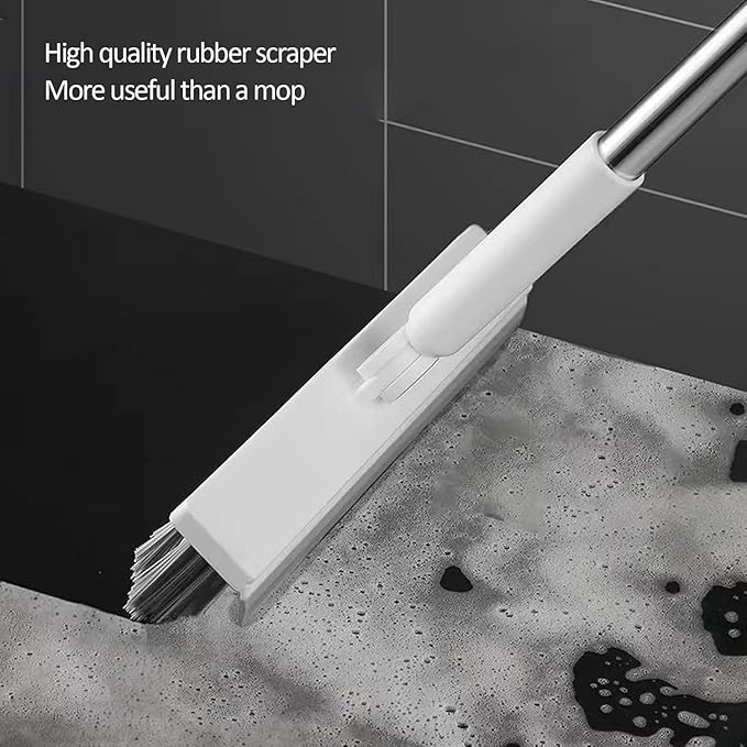 Floor Scrubbing Brush with 57" Adjustable Long Handle,3 in 1 Living Grout Brush with Squeegee,V-Shape Stiff Brush Bristle,Heavy Duty Bathroom Cleaning Brush for Tile,Deck,Patio,Wall,Garage,Kitchen,Blu