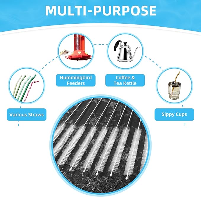 Cleaning Brushes for Reusable Drinking Straws, Set of 5, Long Wire Handle, Bottle and Straw Cleaner for Stanley Mug, Sippy Cup, Water Bottle and Tubes, Reusable and Flexible