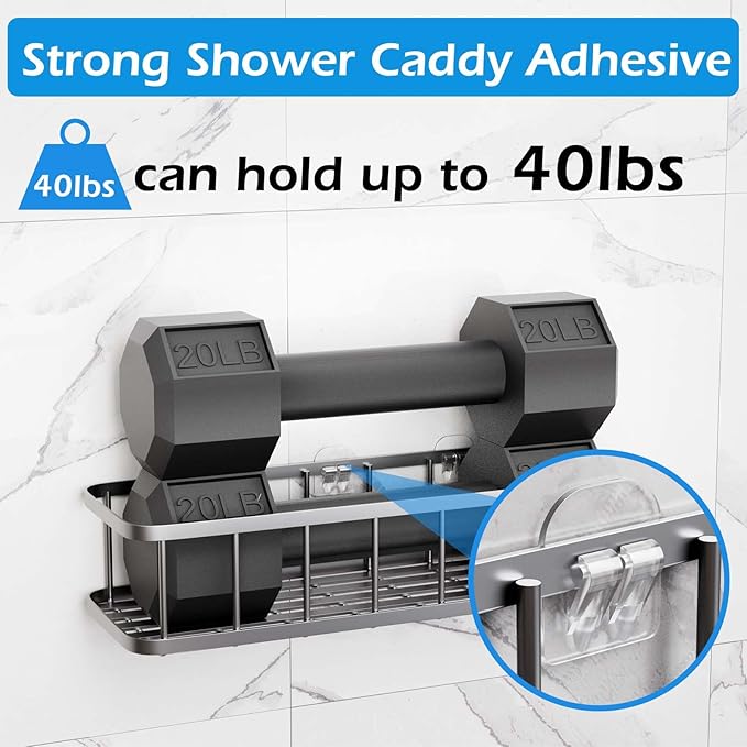 6 Pack Shower Caddy Adhesive Replacement, Shower Adhesive Strips, Strong Adhesive Hooks, Waterproof Sticker, No Drilling, for Bathroom Shelf and Kitchen Racks