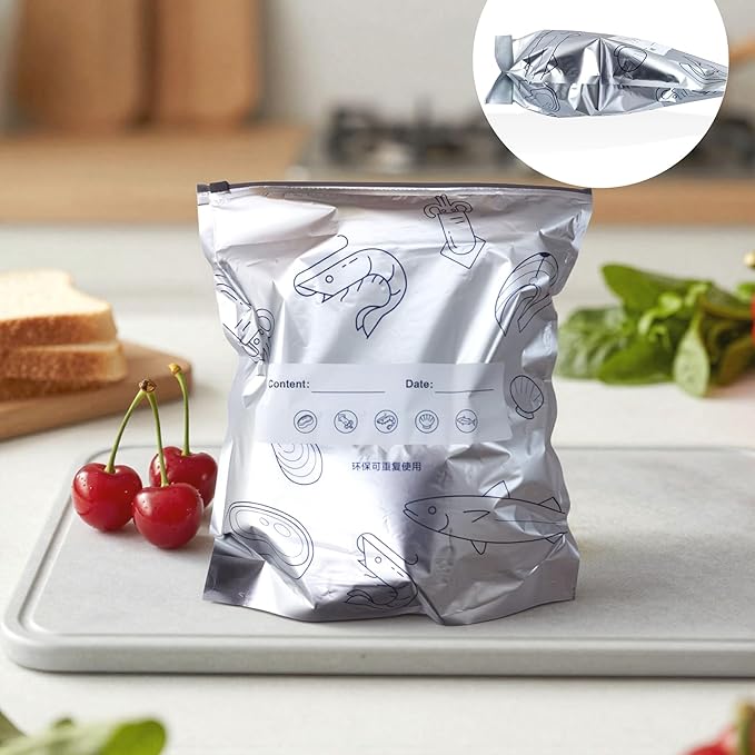 40PCS Reusable Aluminum Foil Freezer Bags, Sealable Stand-Up Zipper Storage Bags for Food, Meal Prep & Kitchen in 3 Sizes(Small, Medium, Large)