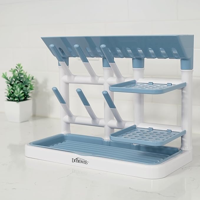 Dr. Brown's Drying Tower, Stand-Up Drying Rack, Countertop Baby Bottle Drying with Organized Storage for Baby Essentials, Space Saving Vertical Rack, Blue