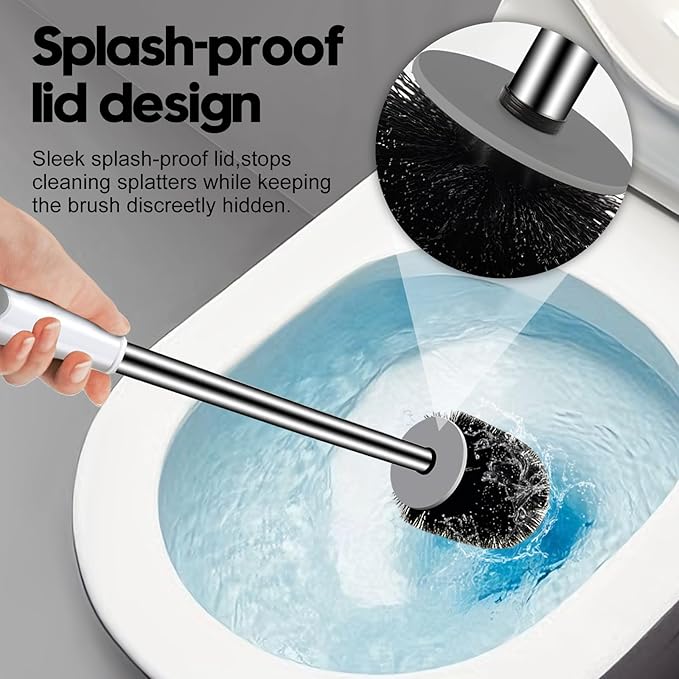 Toilet Brush, Compact Toilet Bowl Brush and Holder, Stainless Steel Handle, Toilet Cleaner Brush Deep Cleaning for Bathroom, Easy to Assemble White & Grey ﻿