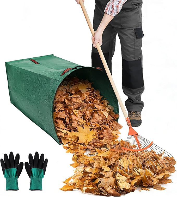 Leaf Bags, Foldable Leaf Collector with Handles, 71 Gallon Reusable Yard Waste Bags, Large Yard Dustpan Type Garden Bag for Leaves, Grass and Debris, Bonus Gardening Gloves (1 Pack, 71 Gallon)