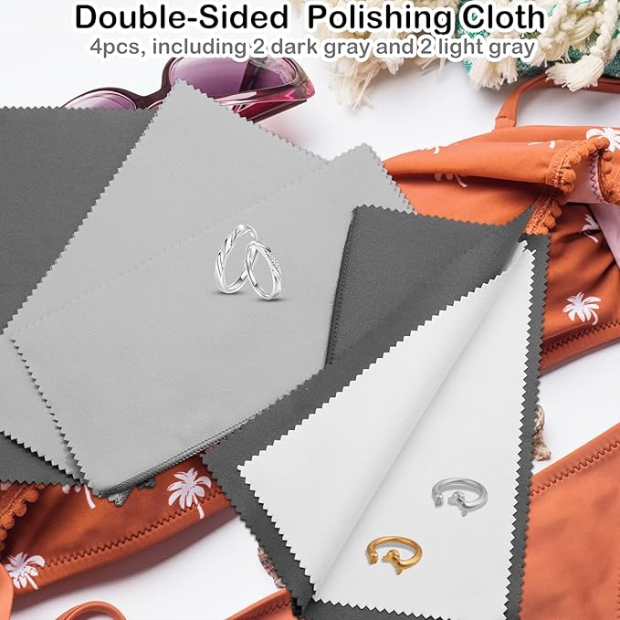 4Pcs Silver Polishing Cloths - Double-Sided Jewelry Cleaner for Sterling Silver, Gold, Platinum - Keeps Shining