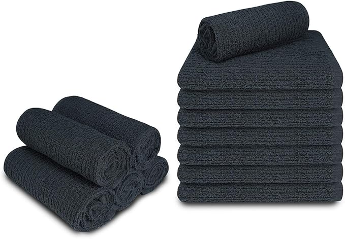 Softolle Cotton Bar Mop Towels, Pack of 12, 16x19 Inches, Super Absorbent, Multi-Purpose for Home, Kitchen and Bar Cleaning, Grey-Black