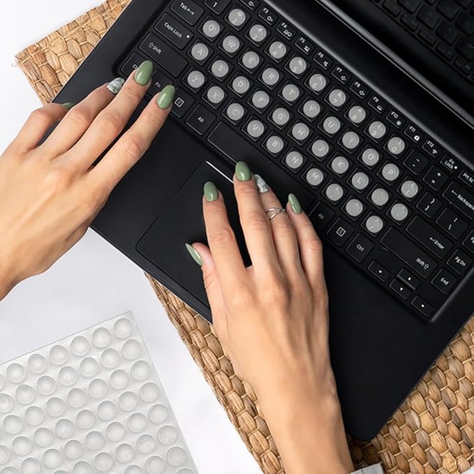 128 PCS Raised Keyboard Stickers for Long Nails Protector,with Cleaning Brush,Silicone Keyboard Self Adhesive Keycap Riser Bubbles Covers for Nail Art Typing Gaming Round Keyboard PC, Cylinder