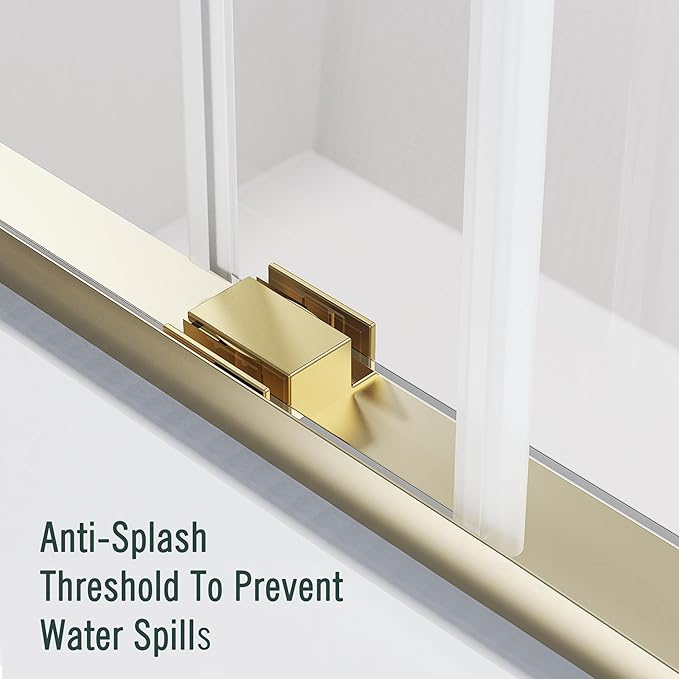 Bathtub Sliding Door 55"-60" W x 56" H Tub Shower Door, Frameless Bypass Bathtub Door Glass, Double Sliding Tempered Glass with Explosion-Proof Film Stainless Steel Gold