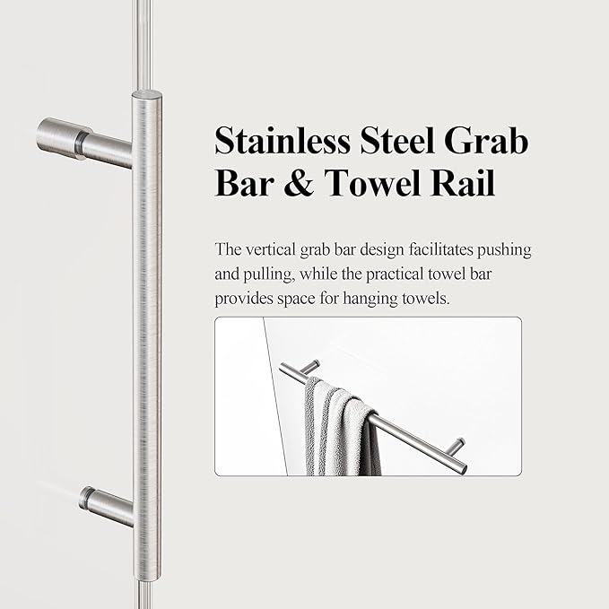 46-48" W x 76" H Frameless Sliding Shower Door, Safety Bathroom Single Sliding Glass Doors with 5/16" (8mm) SGCC Tempered Glass, Stainless Steel Towel Rail and Auxiliary Handle, Brushed Nickel
