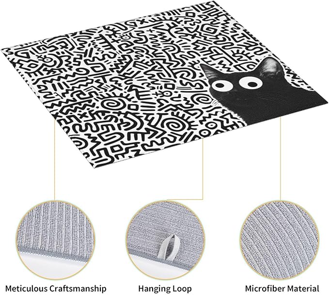 Black Cat Streak Dish Drying Mat 16x18 inches Microfiber Absorbent Fast Dry Mat for Kitchen Counter Coffee Bar Funny Cat Large Drying Mat Kitchen Decor Gifts (Black Cat, 16x18 inches)