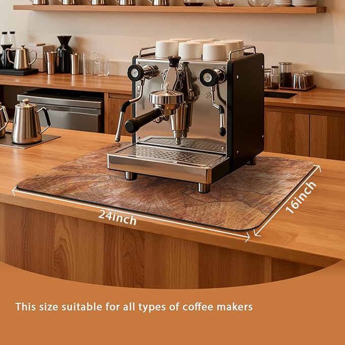 Kitchen Counter Mat 24x16 Inch, Wood Grain Slices Design, Absorbent Hide Stain Rubber Backed Dish Drying Mat for Kitchen Counter, Mats for Countertops, Under Coffee Maker Machine Pot Espresso Machine