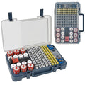 Battery Organizer Storage Case with Tester Checker. Batteries Holder Box Container for 120+ AA AAA 9V C D Lithium CR2025 CR1632 CR2032 Coin Cell Battery with Wall-Mounted Design -Blue