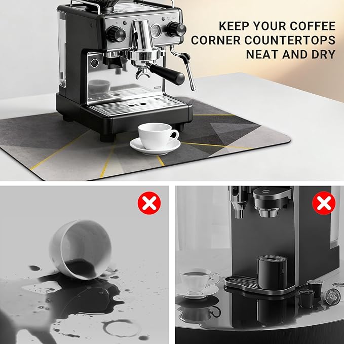 Coffee Splash Mat, 24 x 16 Inch, Geometric Bar Mat, Absorbent Hide Stain Rubber Backed Dish Drying Mat for Kitchen Counter, Mats for Countertops, Under Coffee Bar Maker Machine Pot Espresso Machine