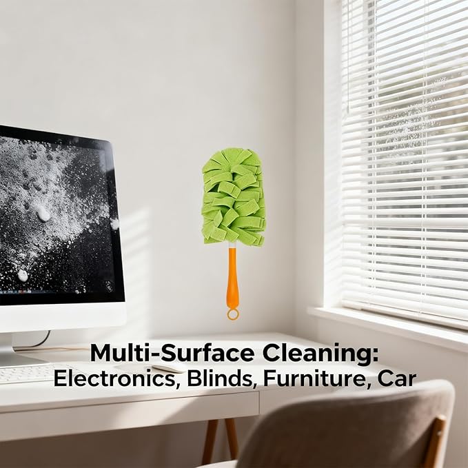 360° Electrostatic Duster Refills, The Sustainable Choice for a Dust-Free Home, Washable Reusable, for Cleaning Electronics Blinds Furniture Car Cleaner (1 Handle + 4 Refills)