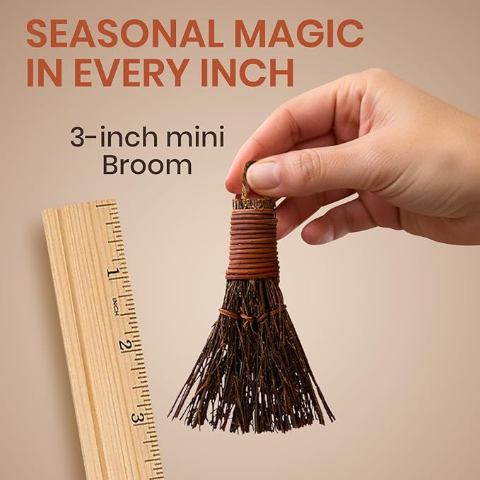 Cinnamon Broom - Cinnamon Scented 3in (12 Pack) Mini Broomsticks - Decorative Witch Broom for Door Protection & Halloween Décor