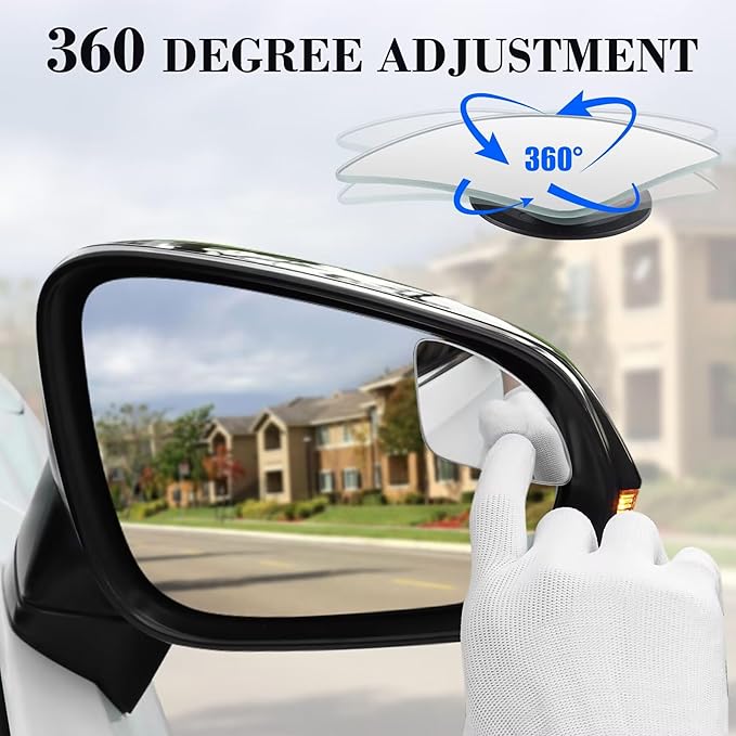 LivTee Blind Spot Car Mirror，Asymmetric Fan Shaped HD Glass Frameless Convex Rear View Mirror with wide angle Adjustable Stick for Cars SUV and Trucks, Pack of 2
