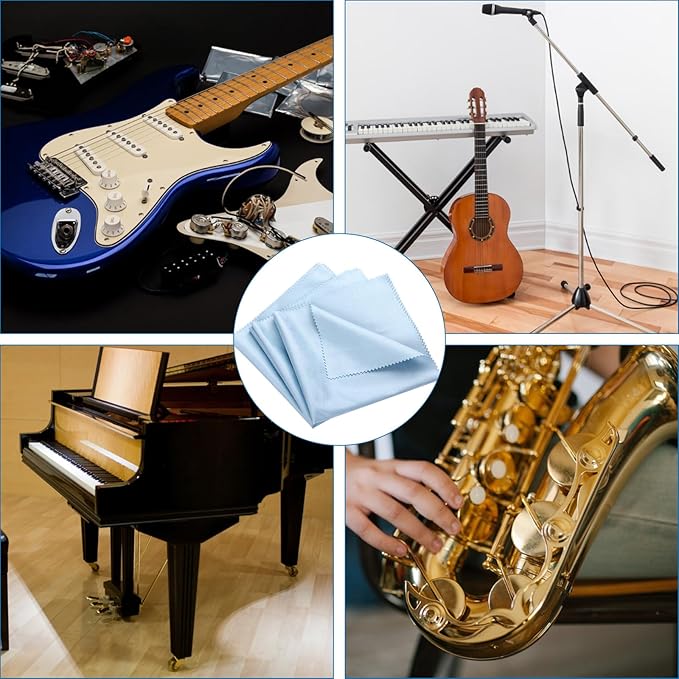 4 PCS Soft Cloth for violin 11.8x11.8inch Instruments Cleaning Cloths Microfiber Clean Cloths Soft Lint Free Guitar Cleaning Cloth for Guitar Violin Piano Brass Trumpet Sax Flute, Blue