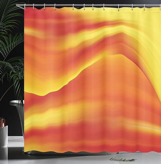 Ambesonne Orange Shower Curtain, Digital Waves with Different Tones with Motion Effect Smooth Hot Lines Art Print, Cloth Fabric Bathroom Decor Set with Hooks, 69" W x 84" L, Burnt Orange