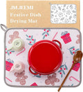 Festive Dish Drying Mat 2 Pack by JM.JEEMI, Versatile Dish Mat Drying Kitchen Mat for Counters, Kitchen Drying Mat - Microfiber, 11.8 by 15.7 Inch