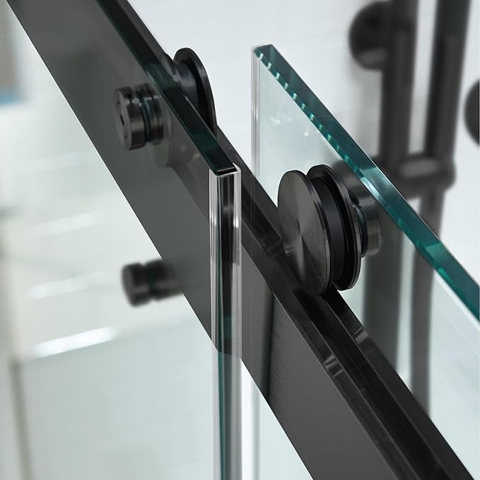 Woodbridge Frameless Bathtub Shower Doors 56-60" Width x 66" Height with 5/16"(8mm) Clear Tempered Glass, 2 Ways Opening & Double Sliding in Matte Black Finish