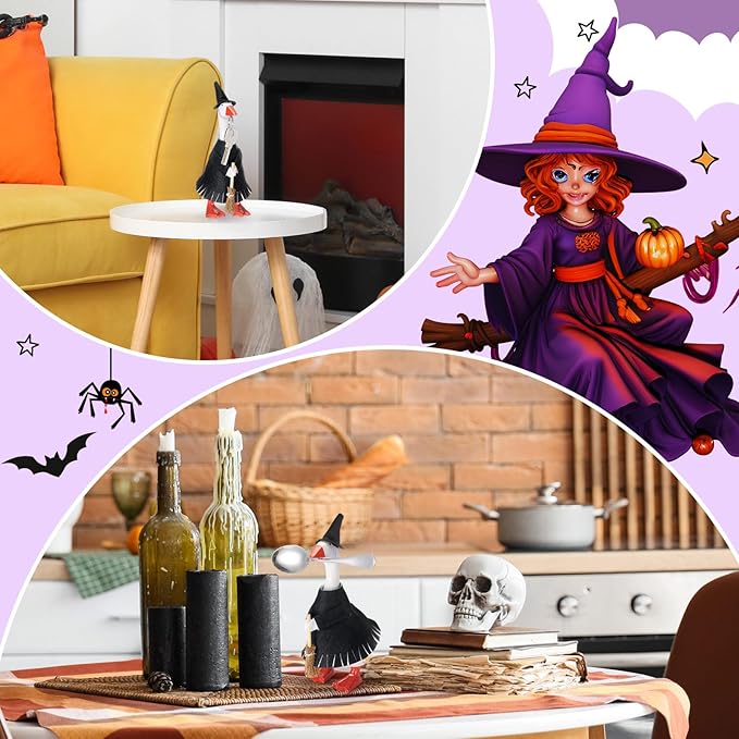 Abbylike Thanksgiving Mini Desk Goose Outfits 7 Inch Magnetic Silly Goose Statue Candy Corn Costume with Witch Hat and Broom for Halloween Magnetic Duck Statue Desk Key Holder Decor(Witch)