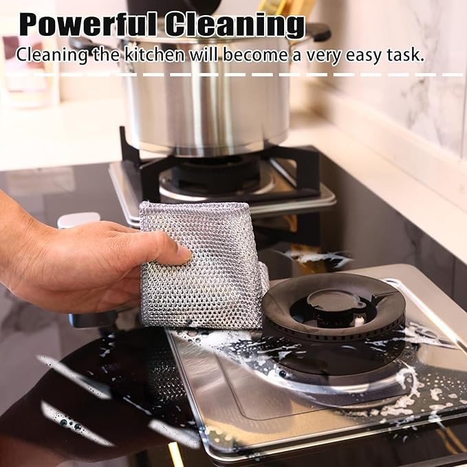 Navona 18 Pcs New Upgrade Steel Wire Dishcloth, Double-Layer Multipurpose Dishwashing Rag, Powerful Cleaning Non-Scratch Dishcloth Rag for Cookware, Sinks, Dishes, Stove Tops