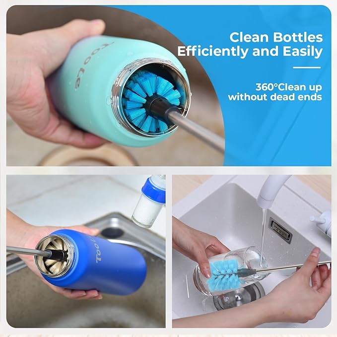 5 Pack Bottle Cleaner Brush, 15 Inches Stainless Steel Long Handle Baby Bottle Scrub Cleaning Brushes with Straw Cleaner Brush for Sports Water Bottle, Cups, Coffee Mugs, Glasswares