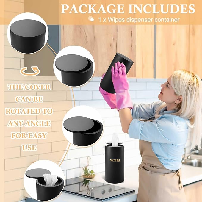 Refillable Wet Wipes Dispenser Disinfecting Wipe Container with Magnetic Lid Stylish Decorative Bamboo Holder for Bathroom Kitchen Countertop Home Office Storage Cleaning(Black)