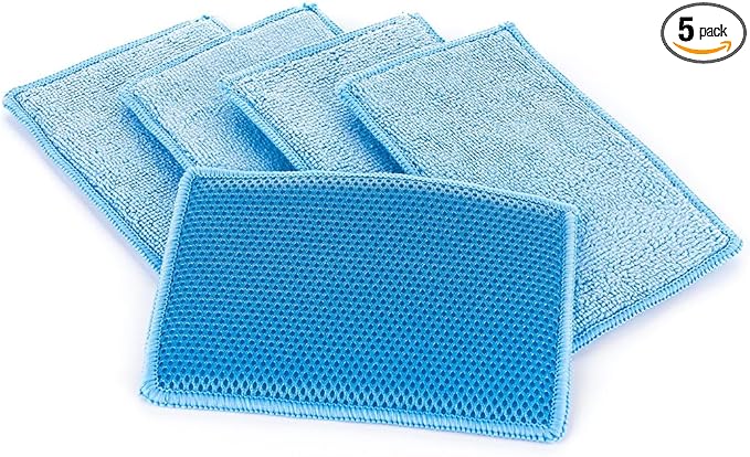 The Rag Company - Jersey Bug Scrubber Pads - Terry Weave, Easily and Safely Trap Bug Splatter in Sponge, Safe on All Finishes, 4in x 6in, Blue (5-Pack)