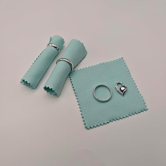 50pcs Jewelry Cleaning & Polishing Cloth for Silver,Gold,Platinum,Easy to Carry,Wipe and Care.Pre-Treated Ultrasoft Fabric with Tarnish Remover Jewelry Cleaner(3x3 Aqua Blue)