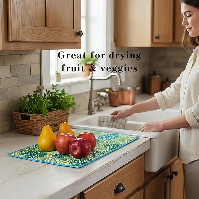 Dish Drying Mat by JM.JEEMI, Dish Drying Mats for Kitchen Counter, Kitchen Drying Mat Dish Mat - Microfiber, Green, 15 by 19.7 Inch