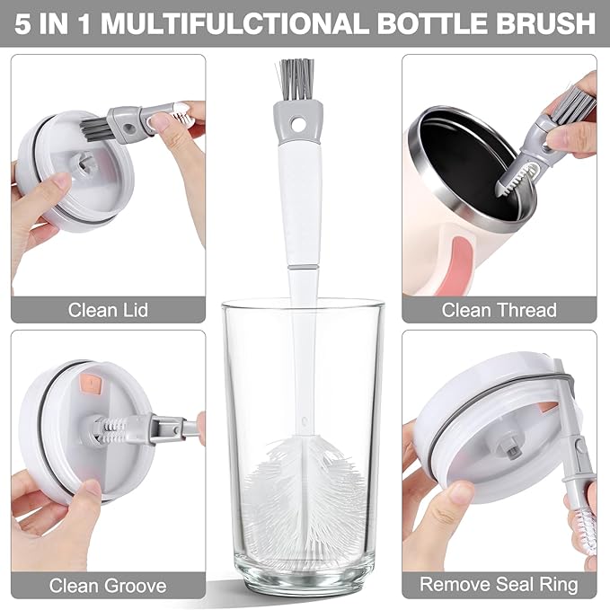 Straw Cleaner Brush Bottle Brush Kit for Stanley Cup Tumbler - Multifunctional Water Bottle Cleaner and 3-Size Straw Cleaning Brushes for Owala Freesip/Simple Modern/Yeti Tumbler, Cup Lid Gap Cleaners