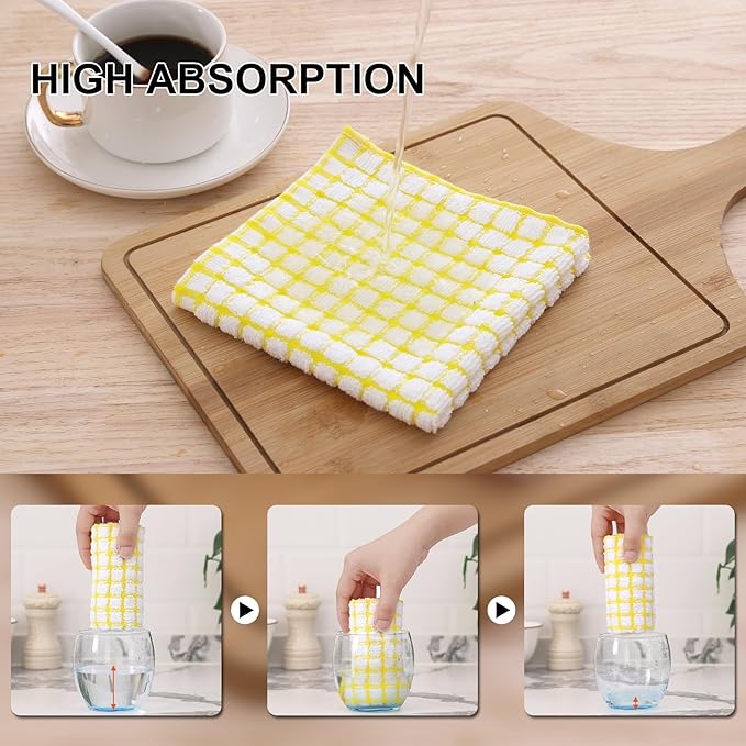 Kitinjoy Cotton 24 Pack Terry Kitchen Dish Cloths, 12 x 12 Inches Super Soft and Absorbent Dish Rags, Quick Drying Dish Towels for Washing Dishes, Mixed Color