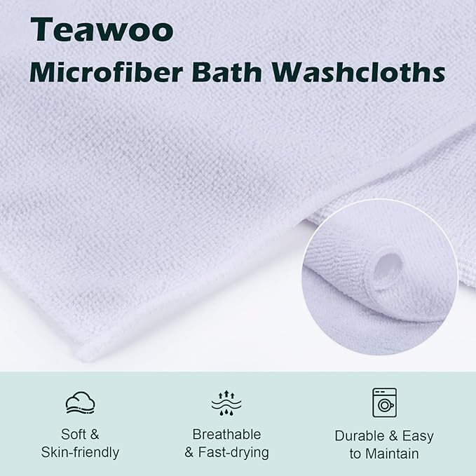 White Washcloths 100 Pack, Highly Absorbent & Quick Drying Face Towels, Premium Quality Soft Bath Towels, Multipurpose Microfiber Wash Cloths, 12x12 inches