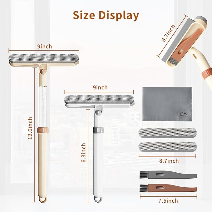 5-in-1 Extendable Window Squeegee with Spray, All-Purpose Window Cleaner Tool with Sprayer, Sponges, Silicon Blade & Gap Brush for Indoor/Outdoor Glass, Shower Door, Car Windshield, Mirror