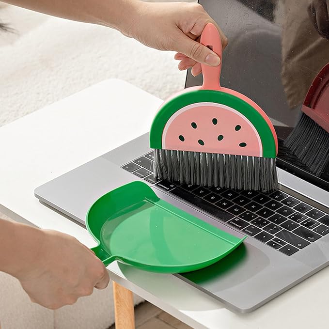 Mini Dustpan and Brush Set, Mini Household Lightweight Small Broom and Dustpan Set with Handle,Portable Fruit Shape Handheld Dust Pan for Kitchen Home Sweeping Camping Office Pet Indoor Keyboards