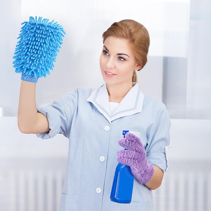 6 Pcs Microfiber Dusting Mitt Gloves for Plants Washable Dusting Gloves for House Cleaning Furniture Car Washing