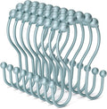 Shower Curtain Hooks, Shower Curtain Rings Rust Proof Double Hook Shower Curtain Hooks, 12 Pcs Shower Hooks for Shower Curtain, Shower Rings for Curtain, Metal Shower Rod Hooks Lightcyan