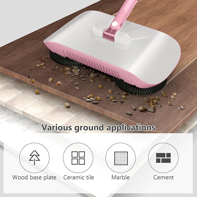 Carpet Cleaner Brush, 2 in 1 Manual Vacuum Sweeper, 180 Degree Rotating Sweeping Mop, Hand Push Sweeper, Home Cleaning Tool for Cleaning Pet Hair, Loose Debris, Lint (Pink)